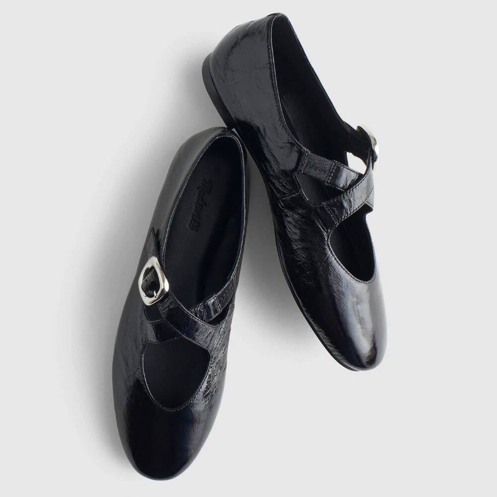 Madewell The Remy Crisscross Mary Jane Flat in True Black, Size 8